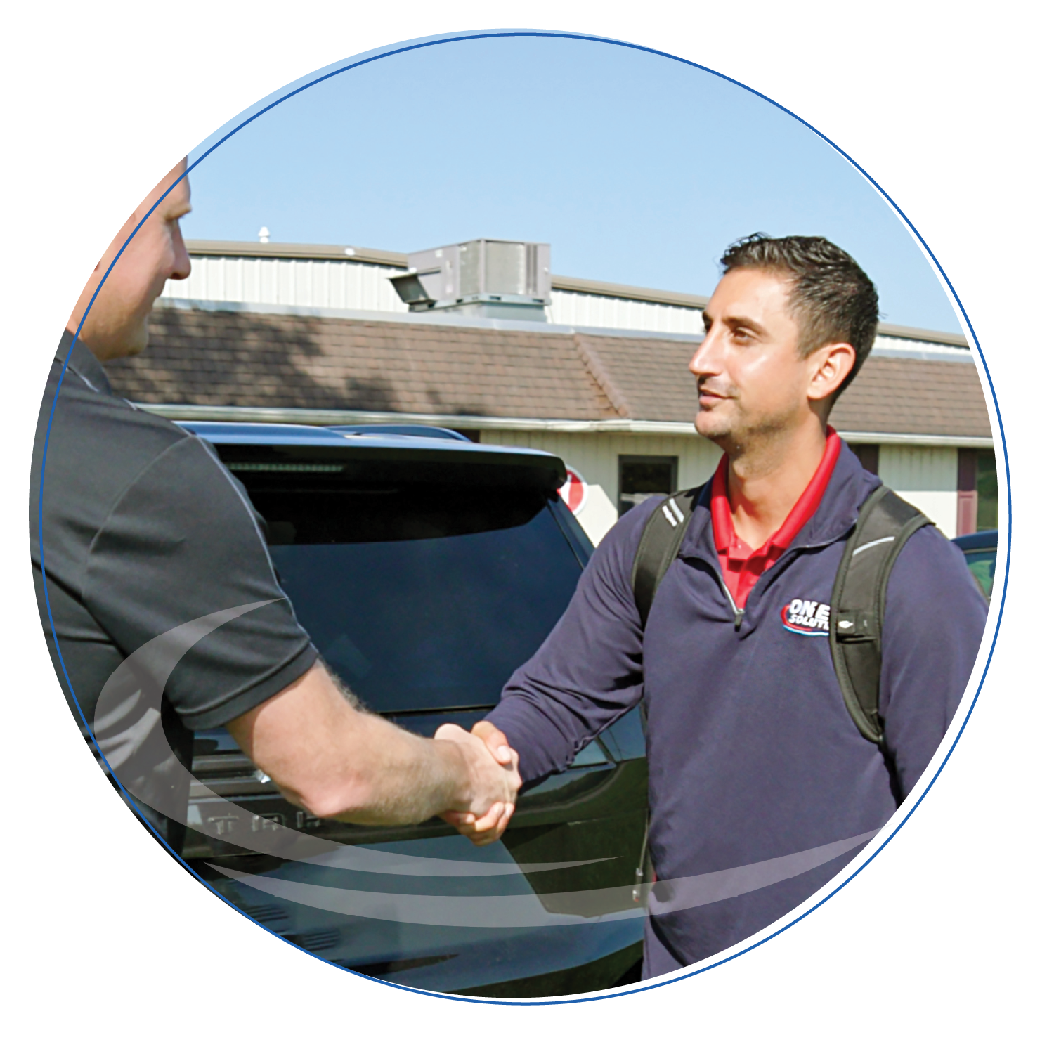 OneSolution sales rep shaking hands with a customer